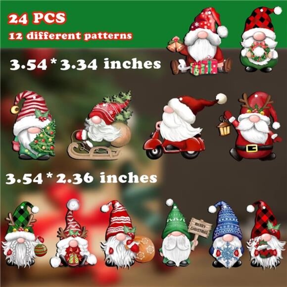 24 Pieces Christmas Gnome Wooden Hanging Ornaments, Wood Hanging Decor for - Picture 3 of 7